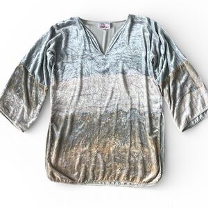 Johnny Was Biya Pure Silk Darya Velvet Tunic Top Side Slits Romantic Boho Wmn XS